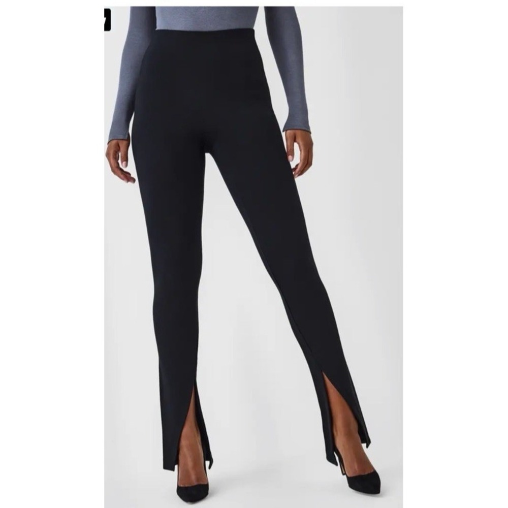 Spanx Perfect Front Slit Skinny Pants Black Leggings‎ Slit Ankle Small Shaping
